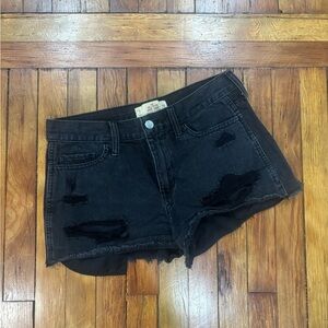 Hollister Black Distressed Jean Shorts Raw Hem